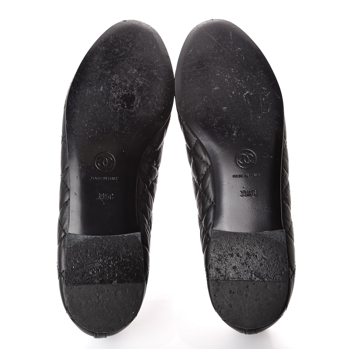 Aged Calfskin Quilted CC Cap Toe Ballerina Flats 39.5 Black