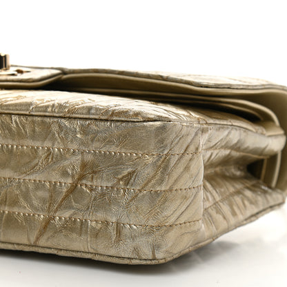 Chanel Metallic Patent Crumpled Calfskin Chevron Quilted Medium Double Flap Gold 10 of 12