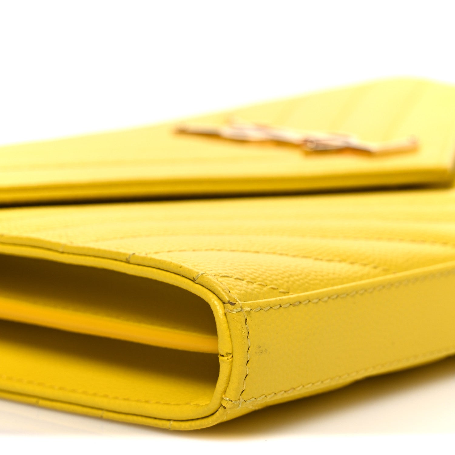Saint Laurent Grain De Poudre Matelasse Chevron Monogram Chain Wallet Yellow 9 of 11