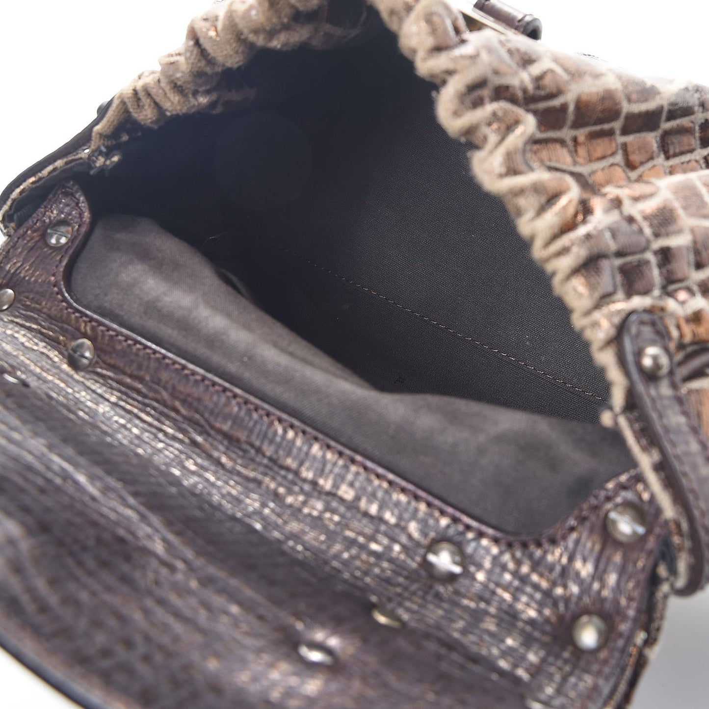 Metallic Canvas Croc Print Magic Satchel Brown