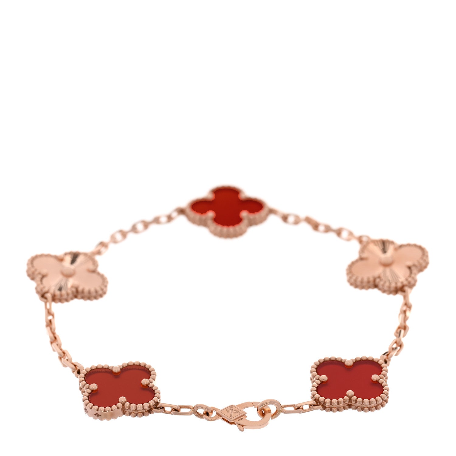 Van Cleef & Arpels 18K Rose Gold Carnelian 5 Motifs Guilloche Vintage Alhambra Bracelet 2 of 5