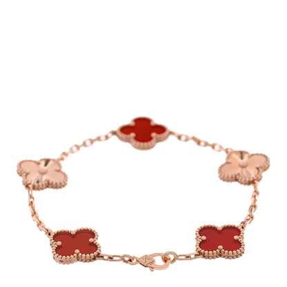 Van Cleef & Arpels 18K Rose Gold Carnelian 5 Motifs Guilloche Vintage Alhambra Bracelet 2 of 5