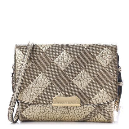 Burberry Metallic Signature Grain Calfskin Check Embossed Langley Crossbody Gold 1 of 10
