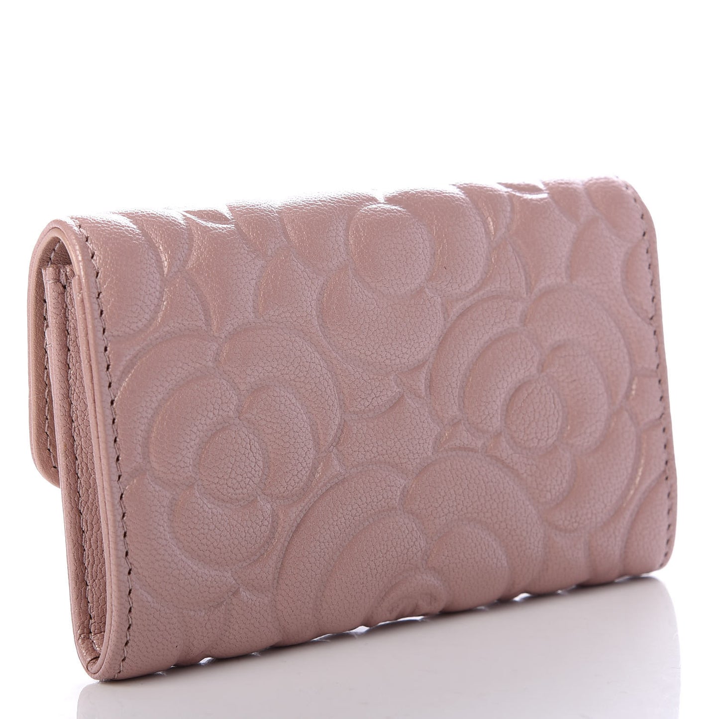 Goatskin Camellia Embossed Card Holder Wallet Light Pink