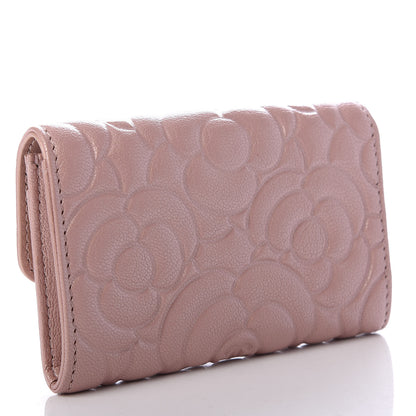 Chanel Goatskin Camellia Embossed Card Holder Wallet Light Pink 3 of 9