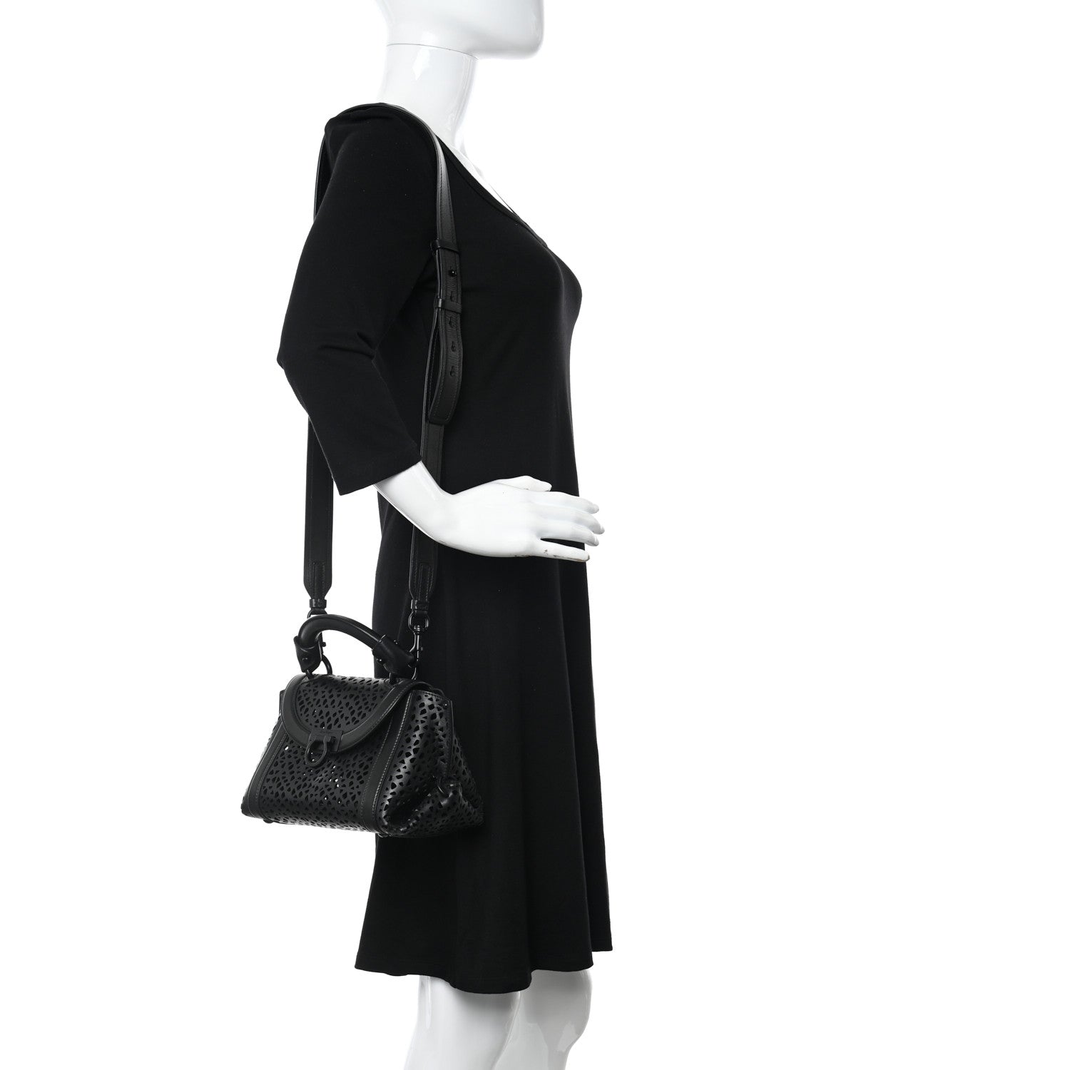 Salvatore Ferragamo Soft Calfskin Laser Cut Sofia Satchel Black 2 of 11