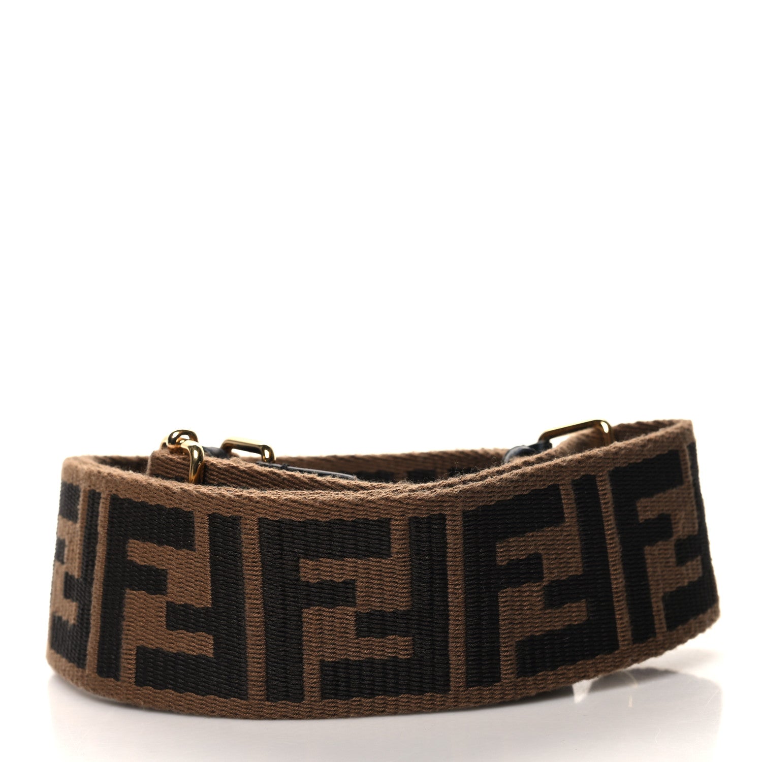 Fendi Jacquard Ribbon Vitello King FF Adjustable Strap You Fango Marrone Black 2 of 5