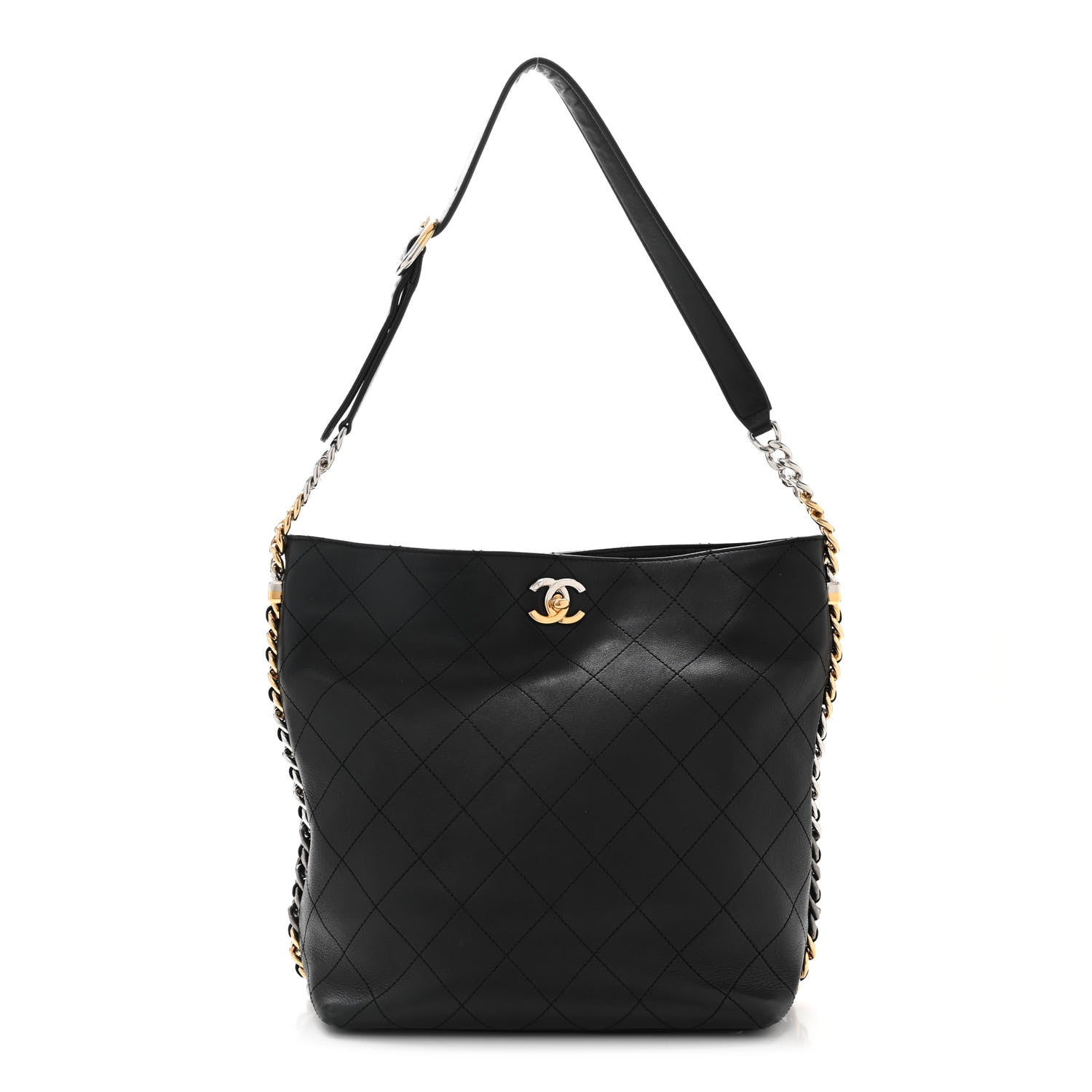 Chanel Calfskin Stitched Large Button Up Hobo Black 1 of 10