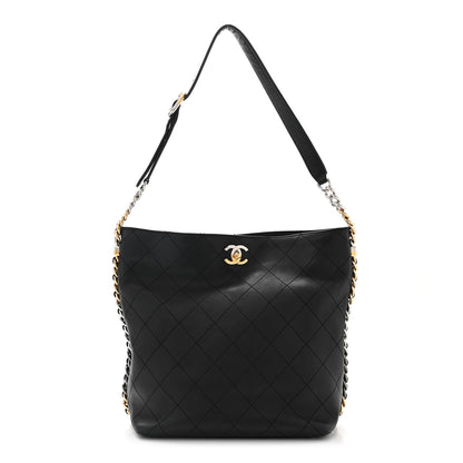 Chanel Calfskin Stitched Large Button Up Hobo Black 1 of 10