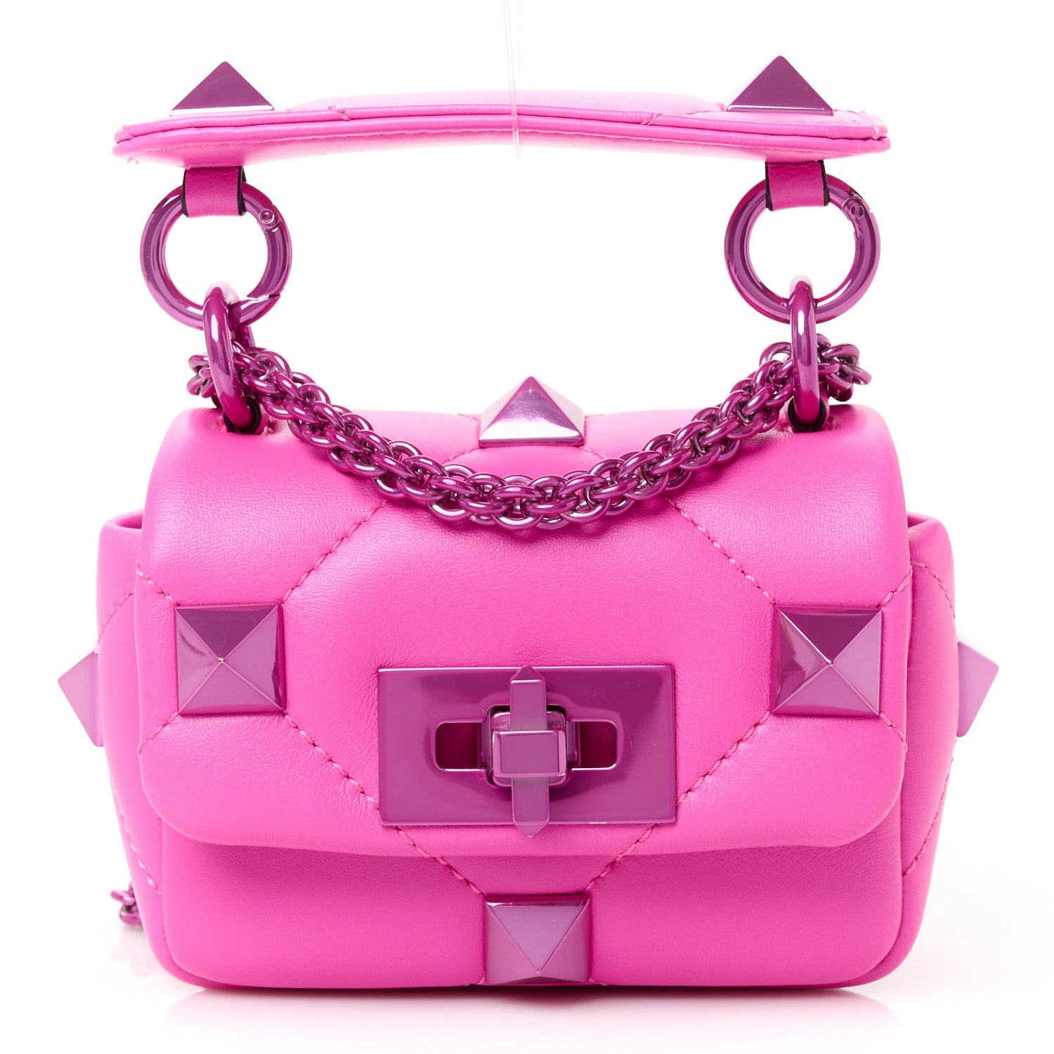 Valentino Garavani Nappa Lacquer Monochrome Mini Roman Stud Shoulder Bag Pink PP 1 of 10