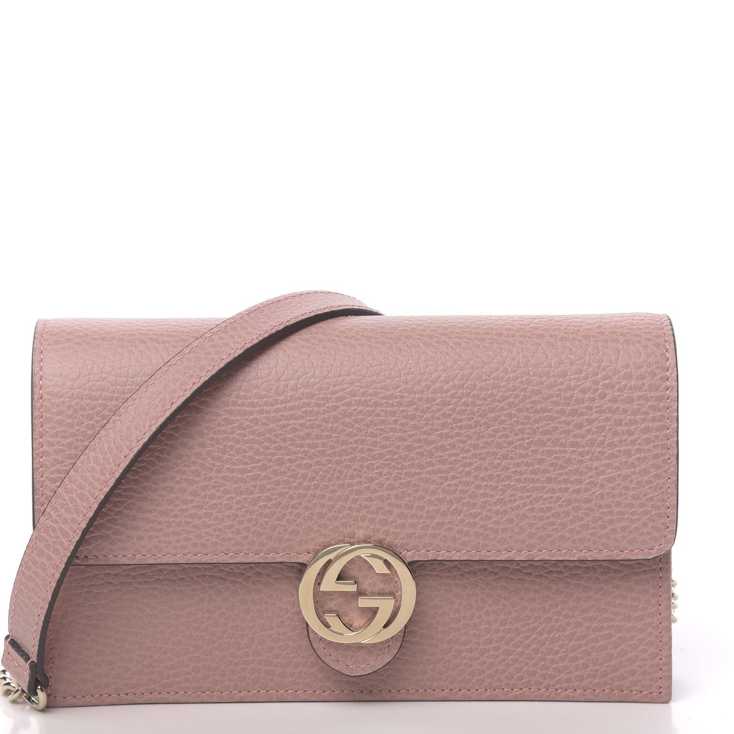 Dollar Calfskin Interlocking G Chain Wallet Soft Pink