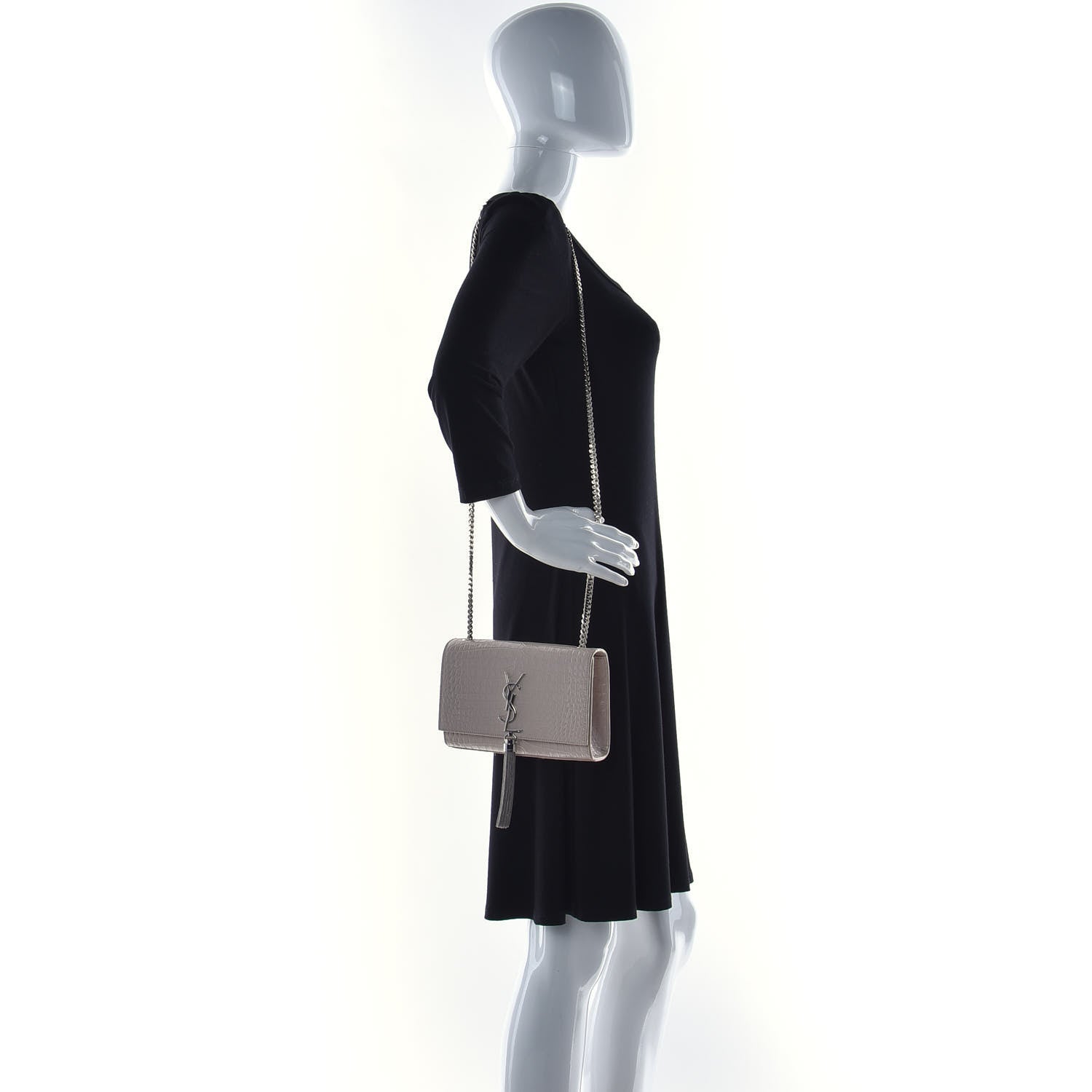 Saint Laurent Calfskin Crocodile Embossed Small Classic Monogram Kate Tassel Satchel Light Pink 2 of 14