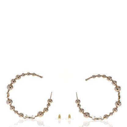 Chanel Metal Bead CC Hoop Earrings Gold 4 of 5