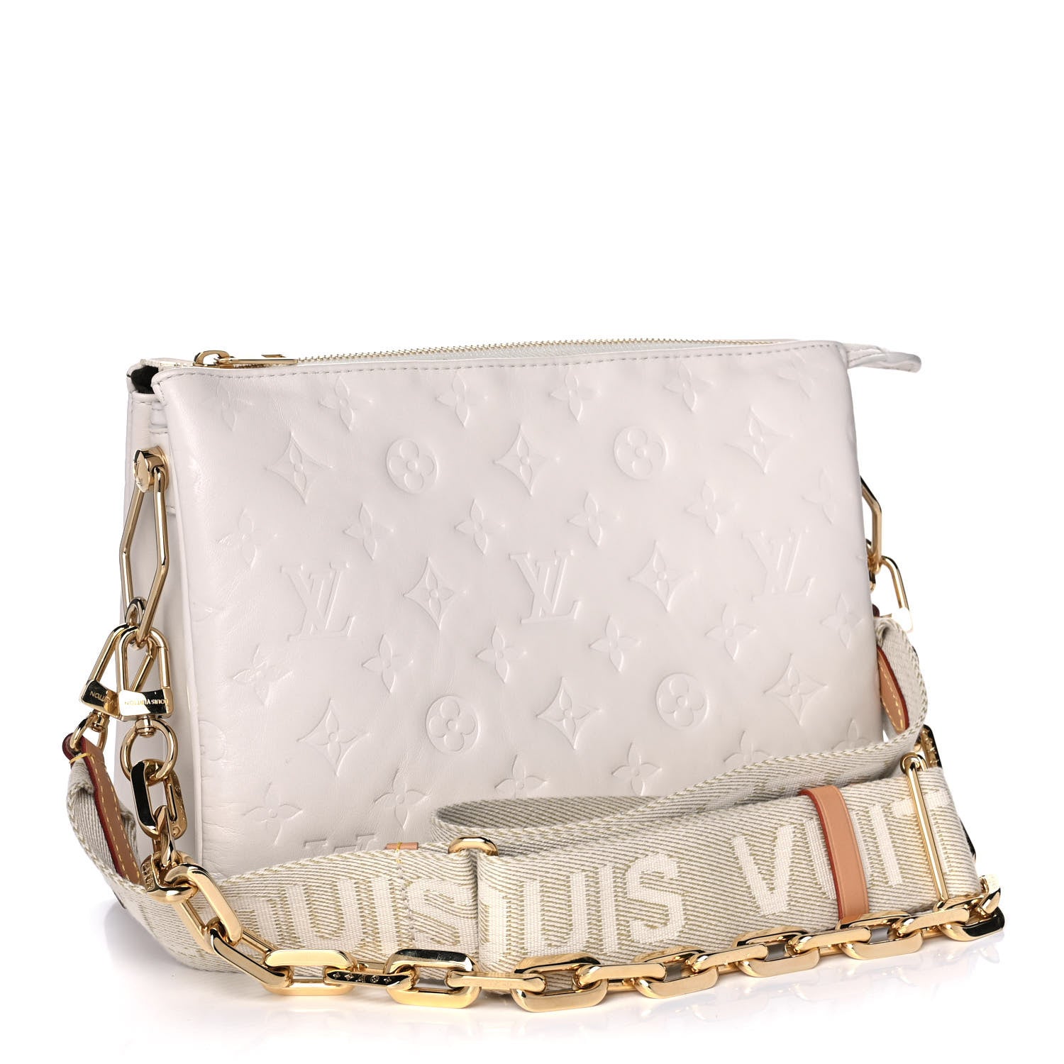 Louis Vuitton Lambskin Embossed Monogram Coussin PM Beige Cream 3 of 10