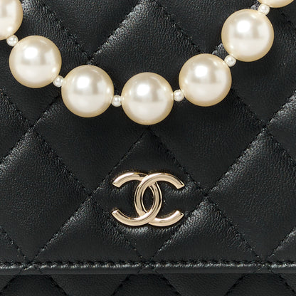 Chanel Lambskin Quilted Pearl Wallet On Chain WOC Black 9 of 12