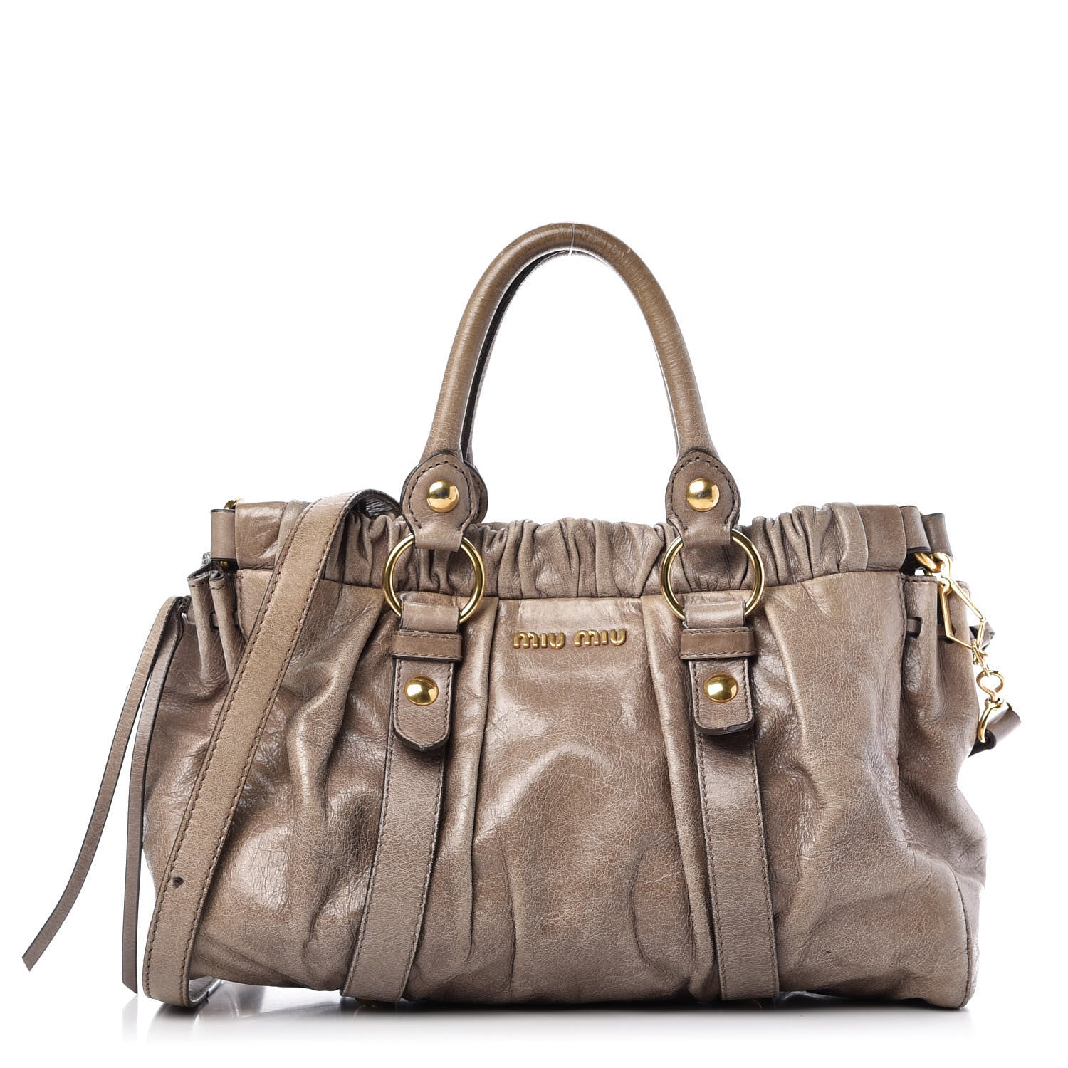 Miu Miu Vitello Lux Gathered Shopper Tote Juta 1 of 8