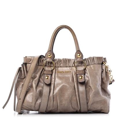 Miu Miu Vitello Lux Gathered Shopper Tote Juta 1 of 8