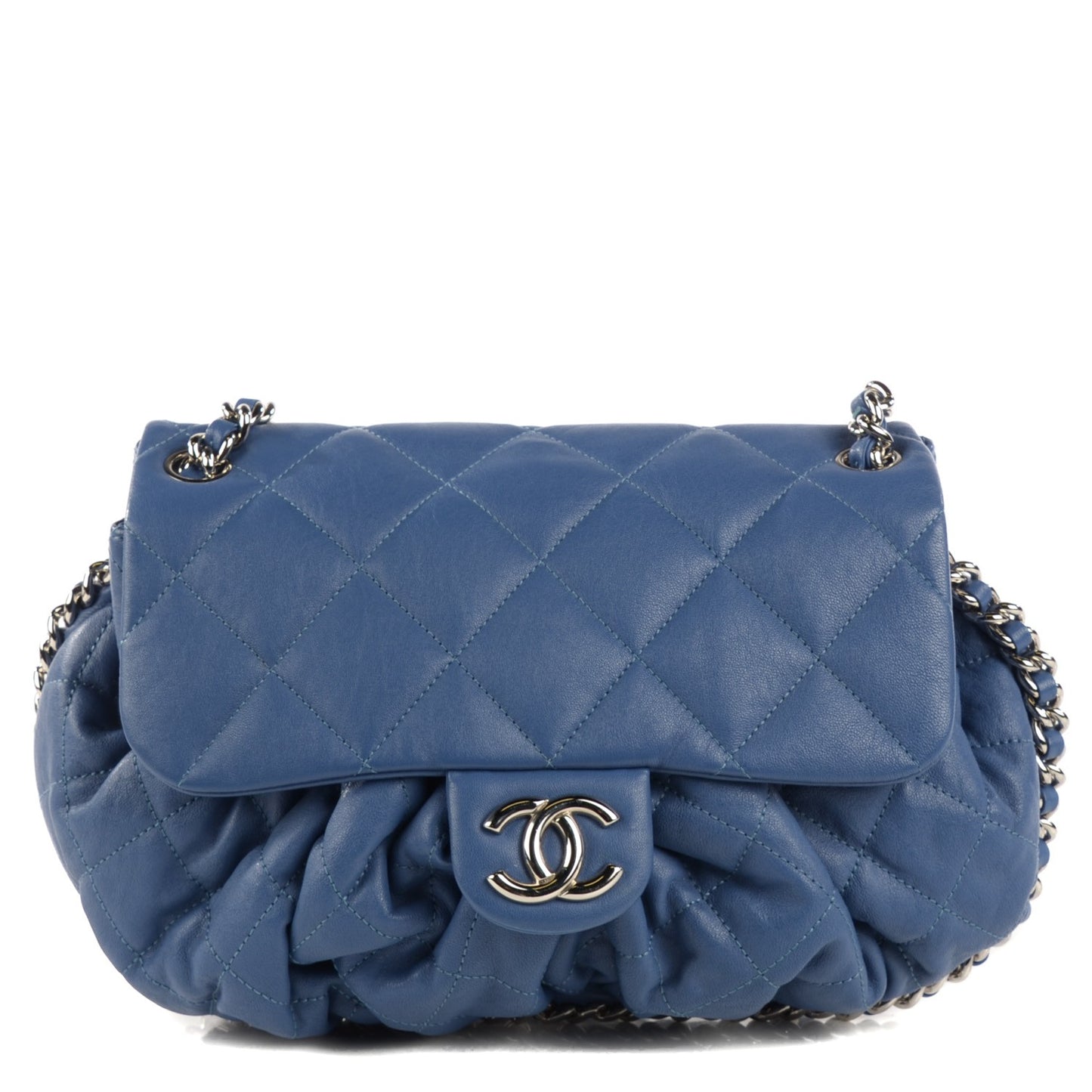 Washed Lambskin Medium Chain Around Messenger Blue