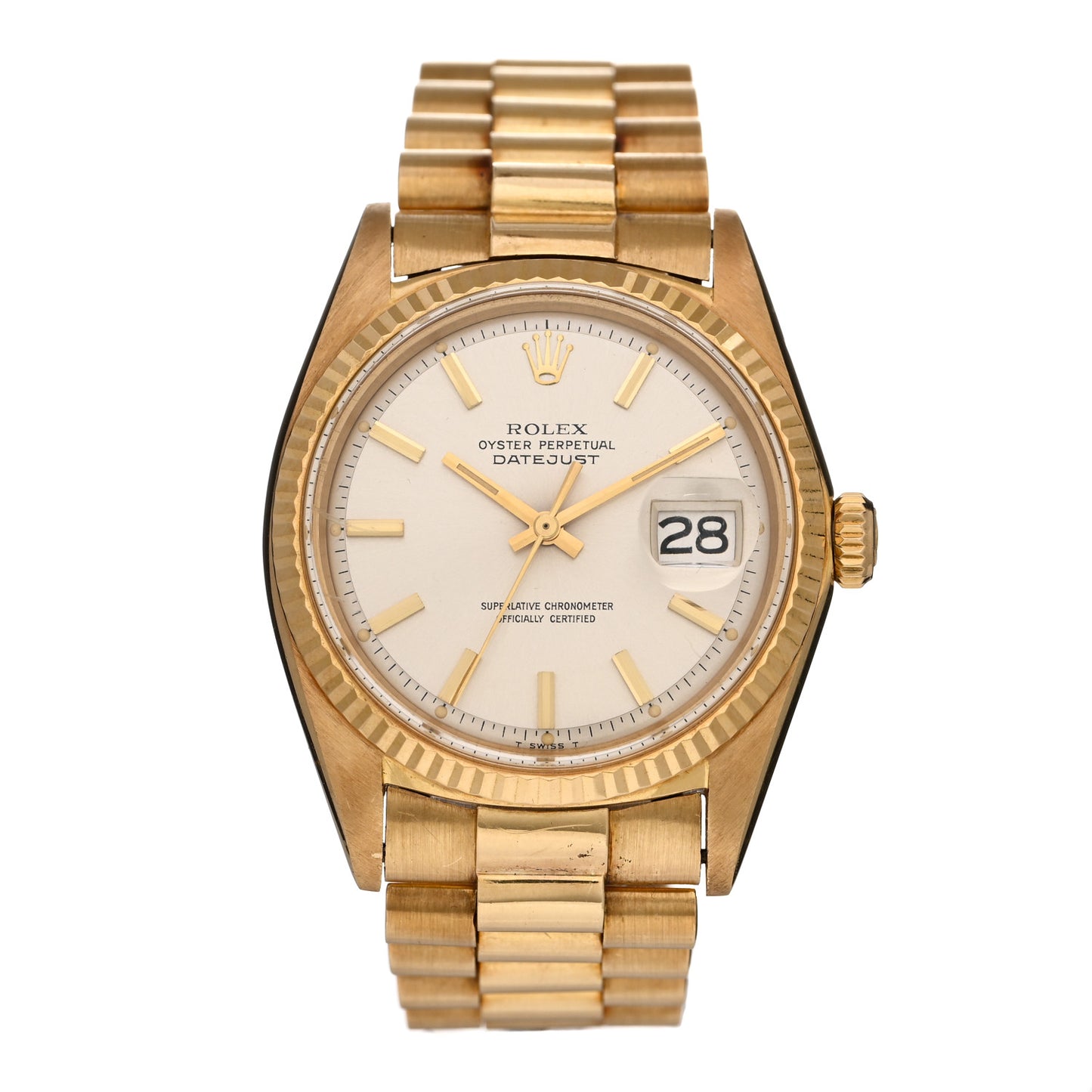18K Yellow Gold 36mm Oyster Perpetual Datejust Watch Silver 1601
