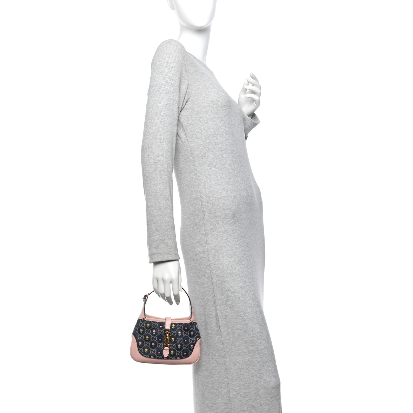 New Denim GG Monogram Calfskin Love Parade Mini Jackie 1961 Hobo Light Pink