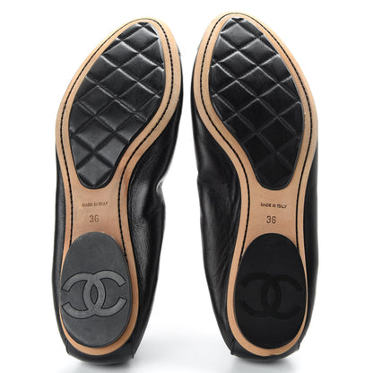 Chanel Lambskin Patent CC Elastic Cap Toe Ballerina Flats 36 Black 5 of 9