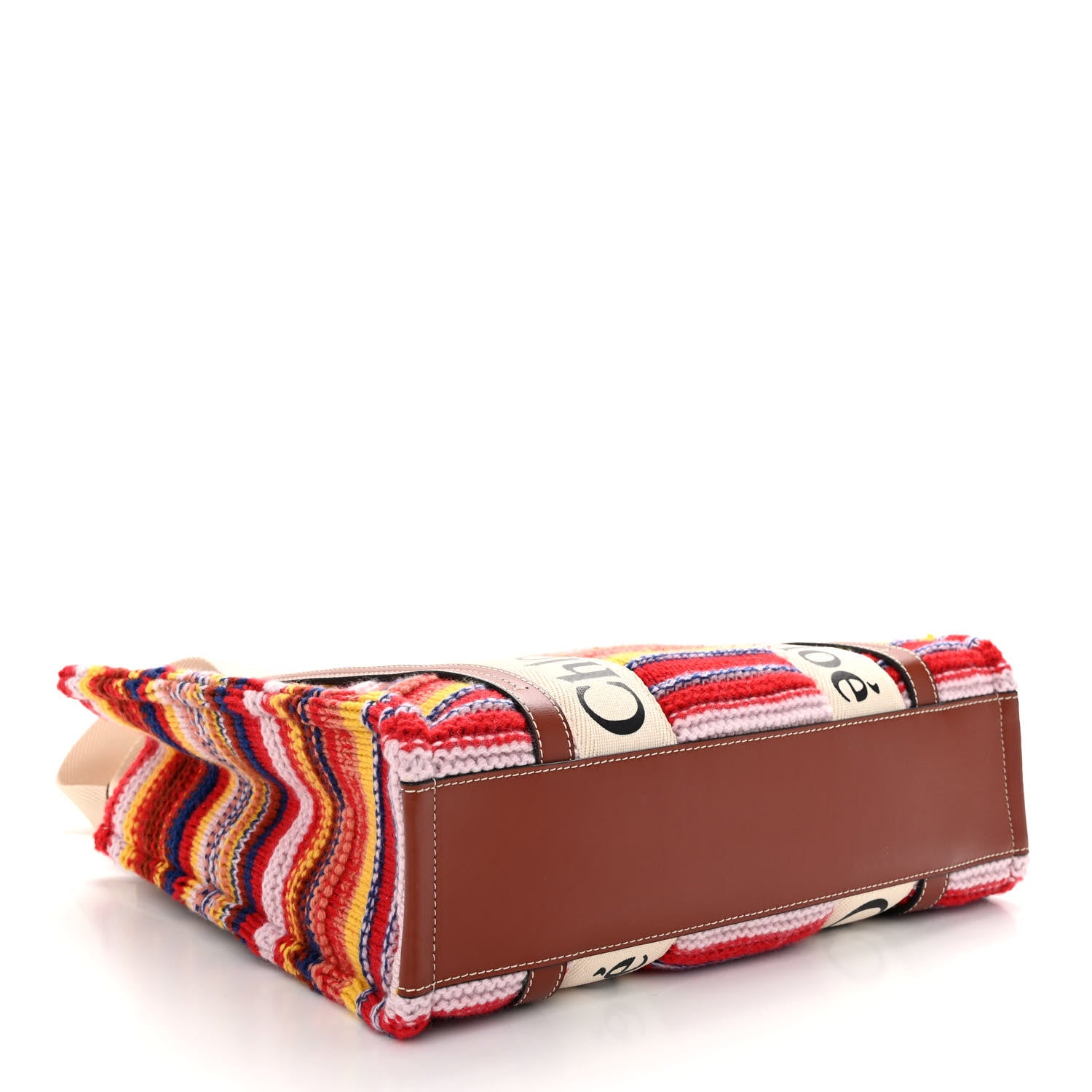 Chloe Knit Calfskin Medium Woody Ribbon Tote Red Multicolor 4 of 10