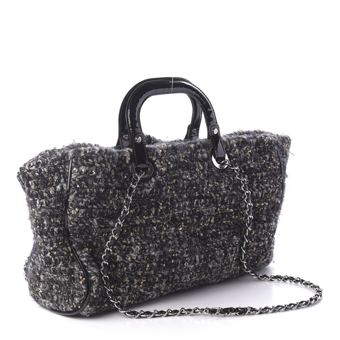 Patent Tweed Sequin Shopping Tote Multicolor