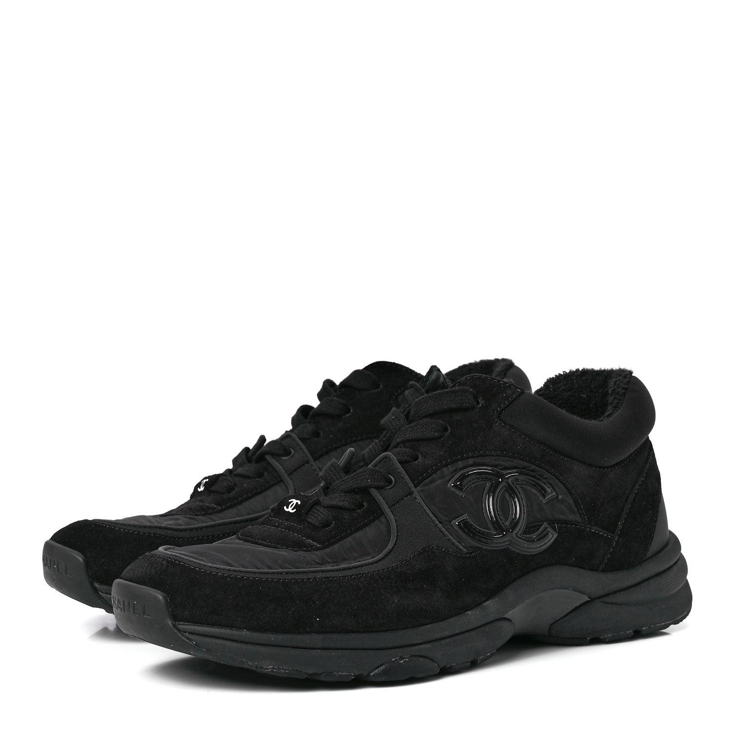Chanel Fabric Calfskin Suede CC Sneakers 38.5 Black 3 of 8