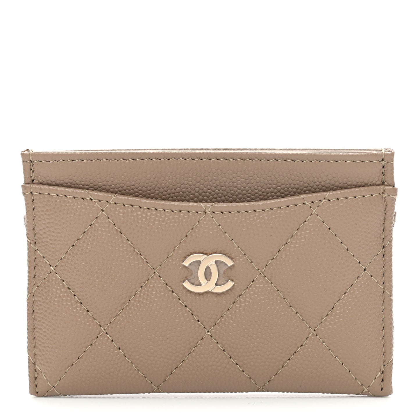 Caviar Quilted Card Holder Dark Beige
