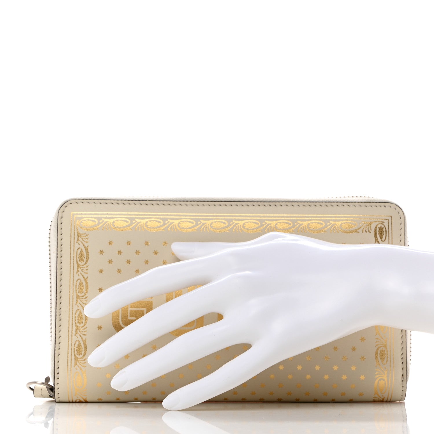 Gucci X SEGA Calfskin GUCCY Stars Zip Around Wallet Mystic White Gold 2 of 10