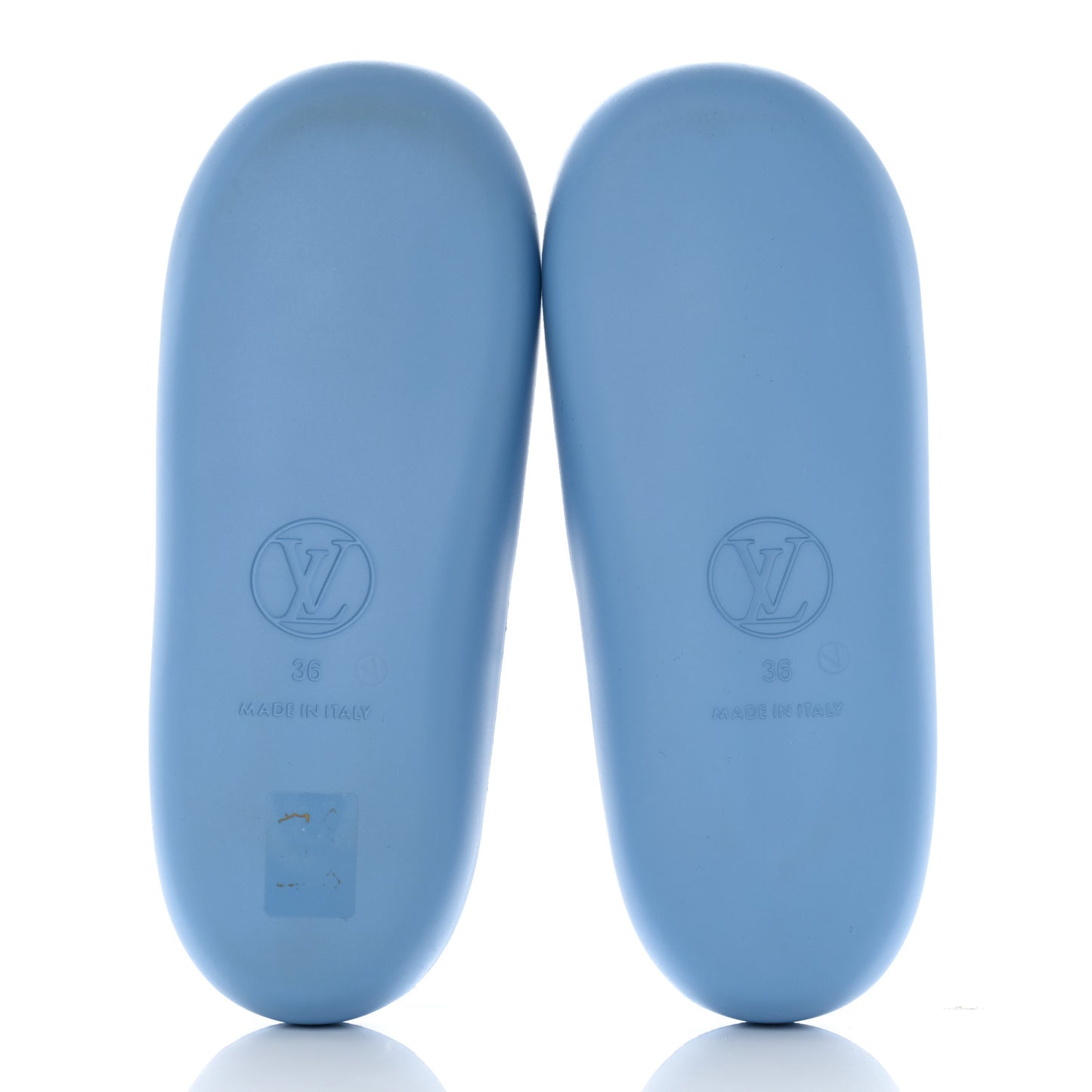Rubber Monogram Embossed Sunbath Flat Mule 36 Blue