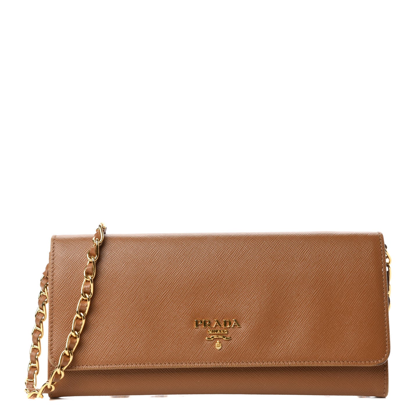 Saffiano Metal Oro Chain Wallet Caramel