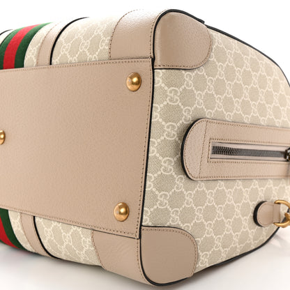 Gucci GG Supreme Monogram Textured Dollar Calfskin Web Medium Savoy Duffle Bag Beige Mystic White Oatmeal 9 of 10
