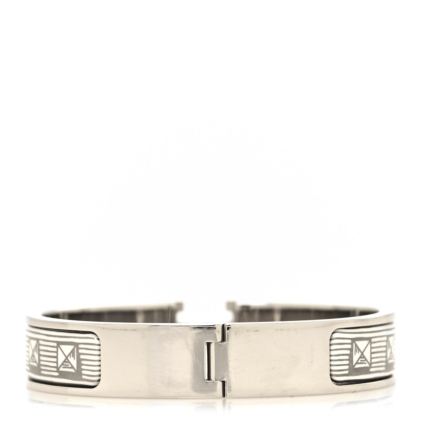 Enamel Narrow Printed Bijoux Trompe l'Oeill Clic Clac H Bracelet Platine White