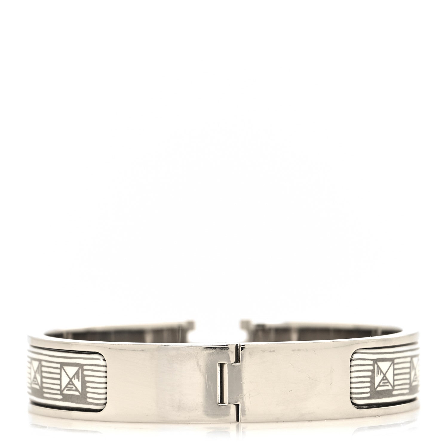 Hermes Enamel Narrow Printed Bijoux Trompe l'Oeill Clic Clac H Bracelet Platine White 3 of 5