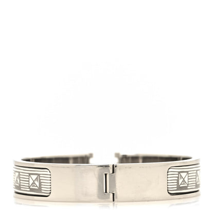 Hermes Enamel Narrow Printed Bijoux Trompe l'Oeill Clic Clac H Bracelet Platine White 3 of 5