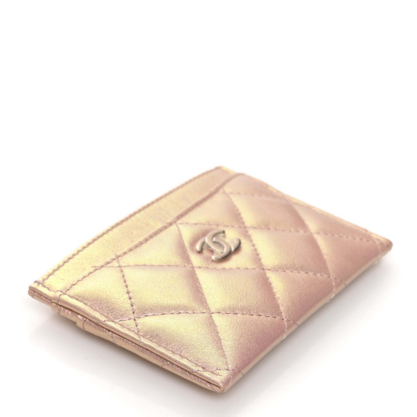 Iridescent Calfskin Quilted Card Holder Pink