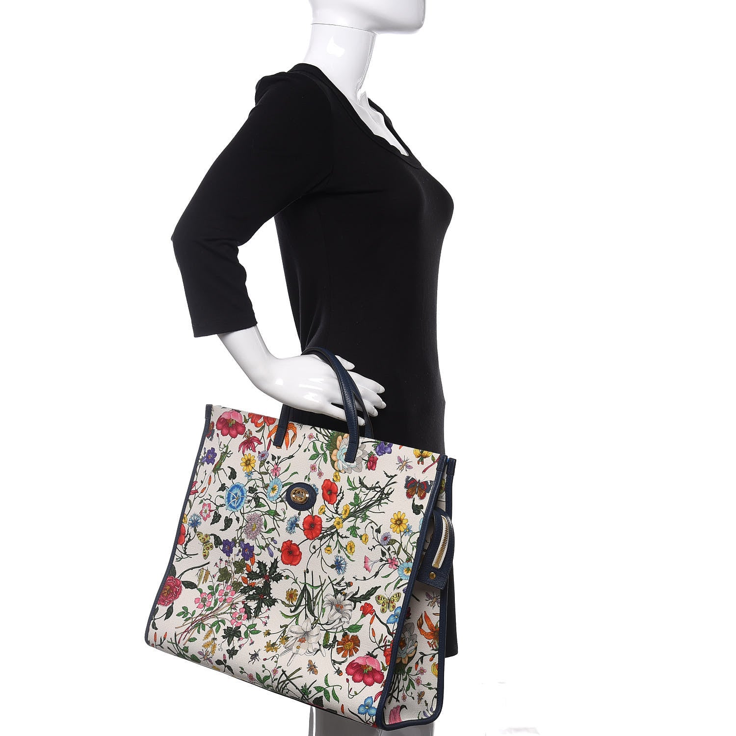 Gucci Canvas Large Flora Tote Navy Multicolor 2 of 9