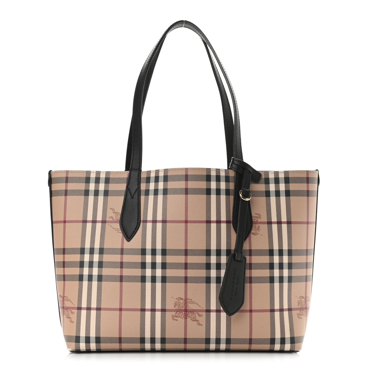 Grainy Calfskin Haymarket Check Small Reversible Tote Black