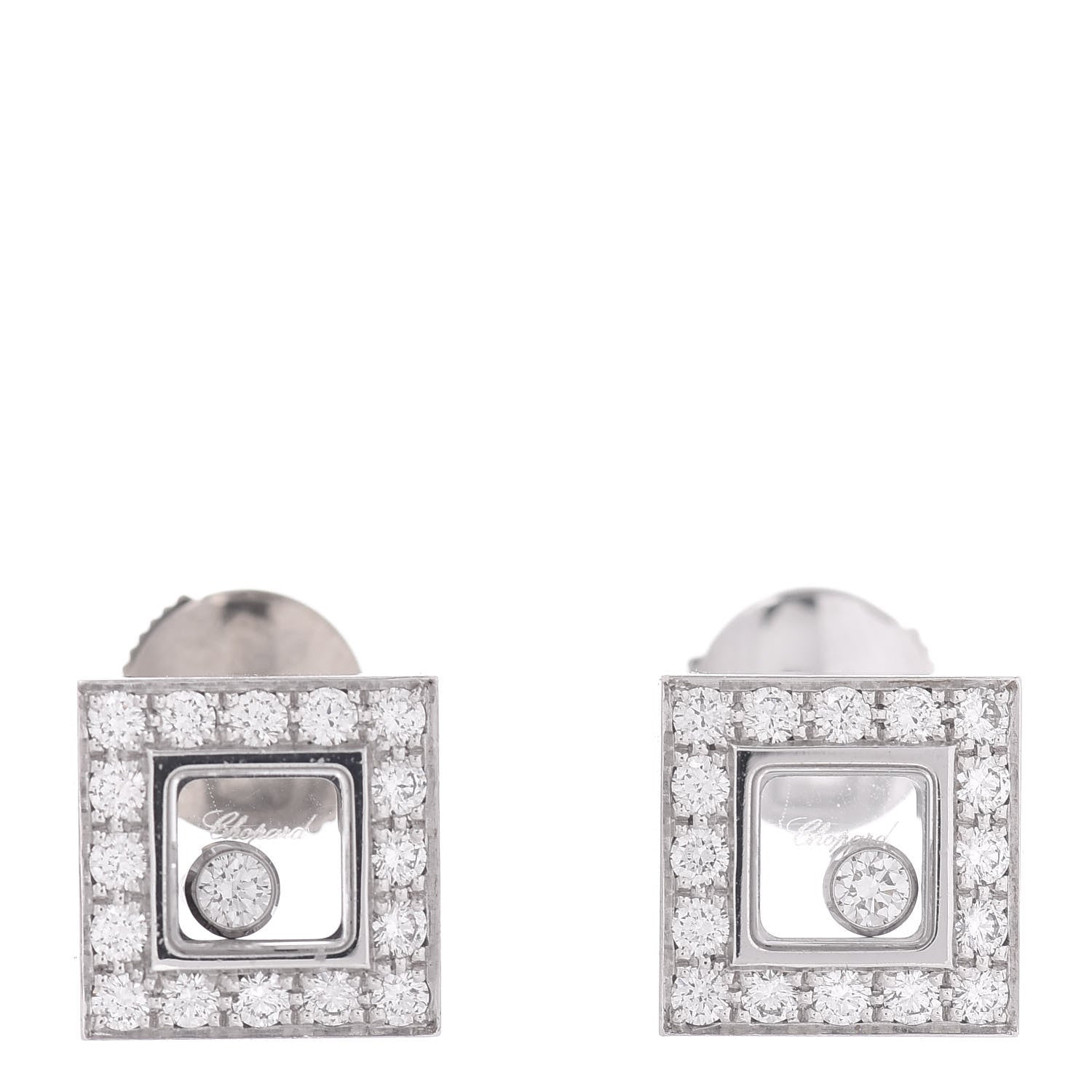 Chopard 18K White Gold Happy Diamonds Square Earrings 1 of 4