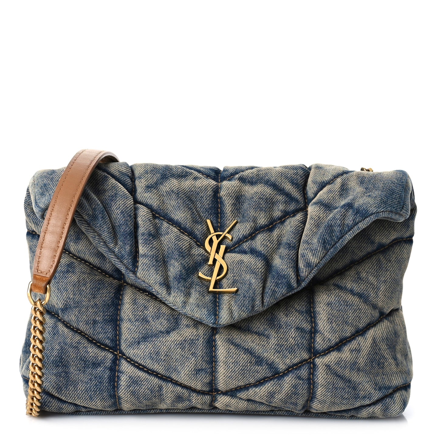 Denim Quilted Toy Loulou Puffer Monogram Chain Satchel Rodeo Blue