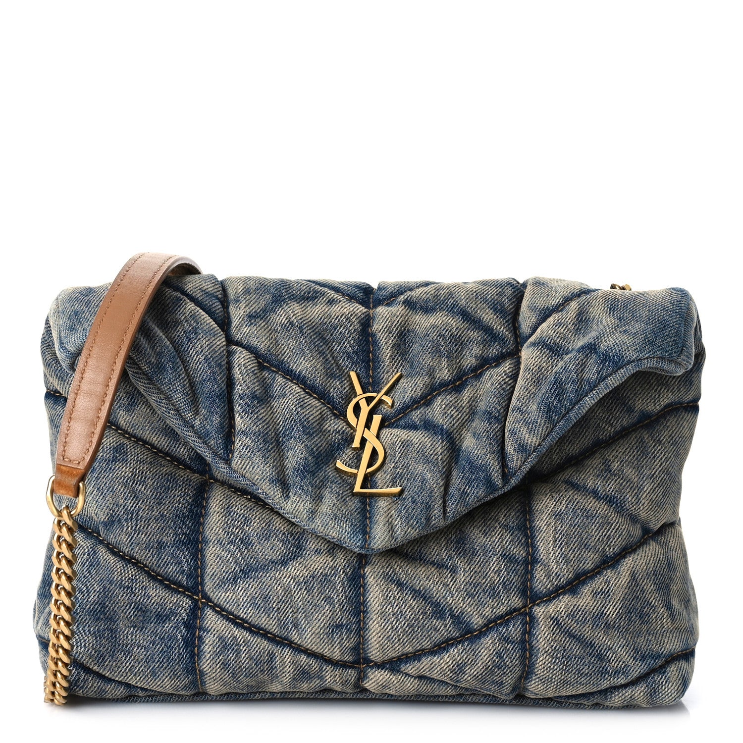 Saint Laurent Denim Quilted Toy Loulou Puffer Monogram Chain Satchel Rodeo Blue 1 of 11