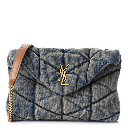 Saint Laurent Denim Quilted Toy Loulou Puffer Monogram Chain Satchel Rodeo Blue 1 of 11