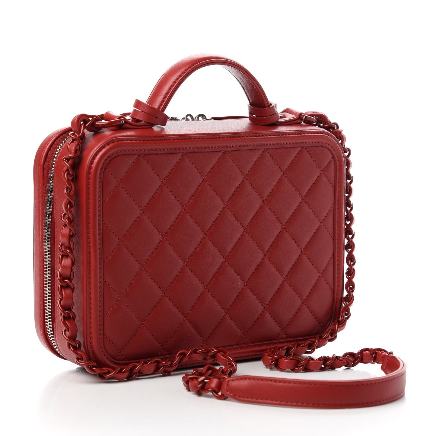 Calfskin Quilted Medium CC Filigree Vanity Case Red