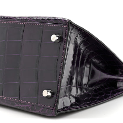 Hermes Shiny Niloticus Crocodile Kelly Sellier 28 Amethyst 17 of 23
