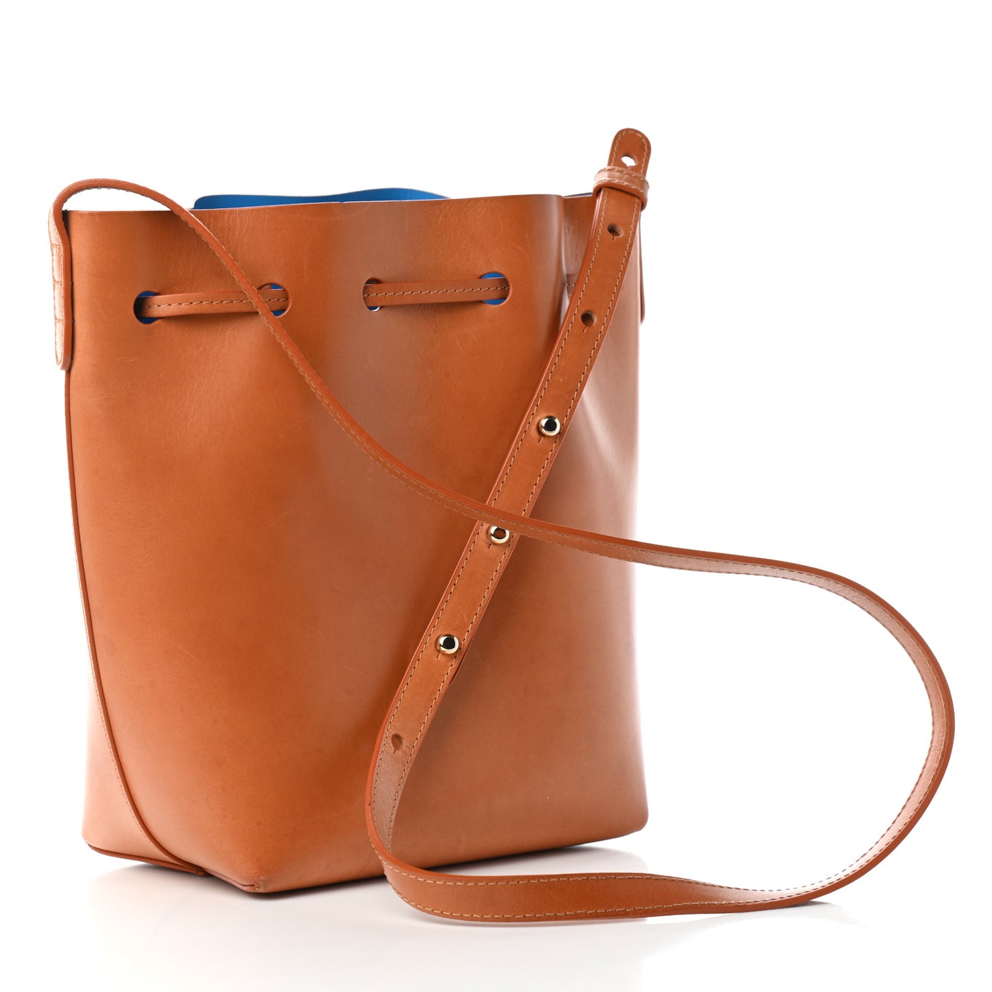 Vegetable Tanned Calfskin Mini Bucket Bag Camello Azzurro