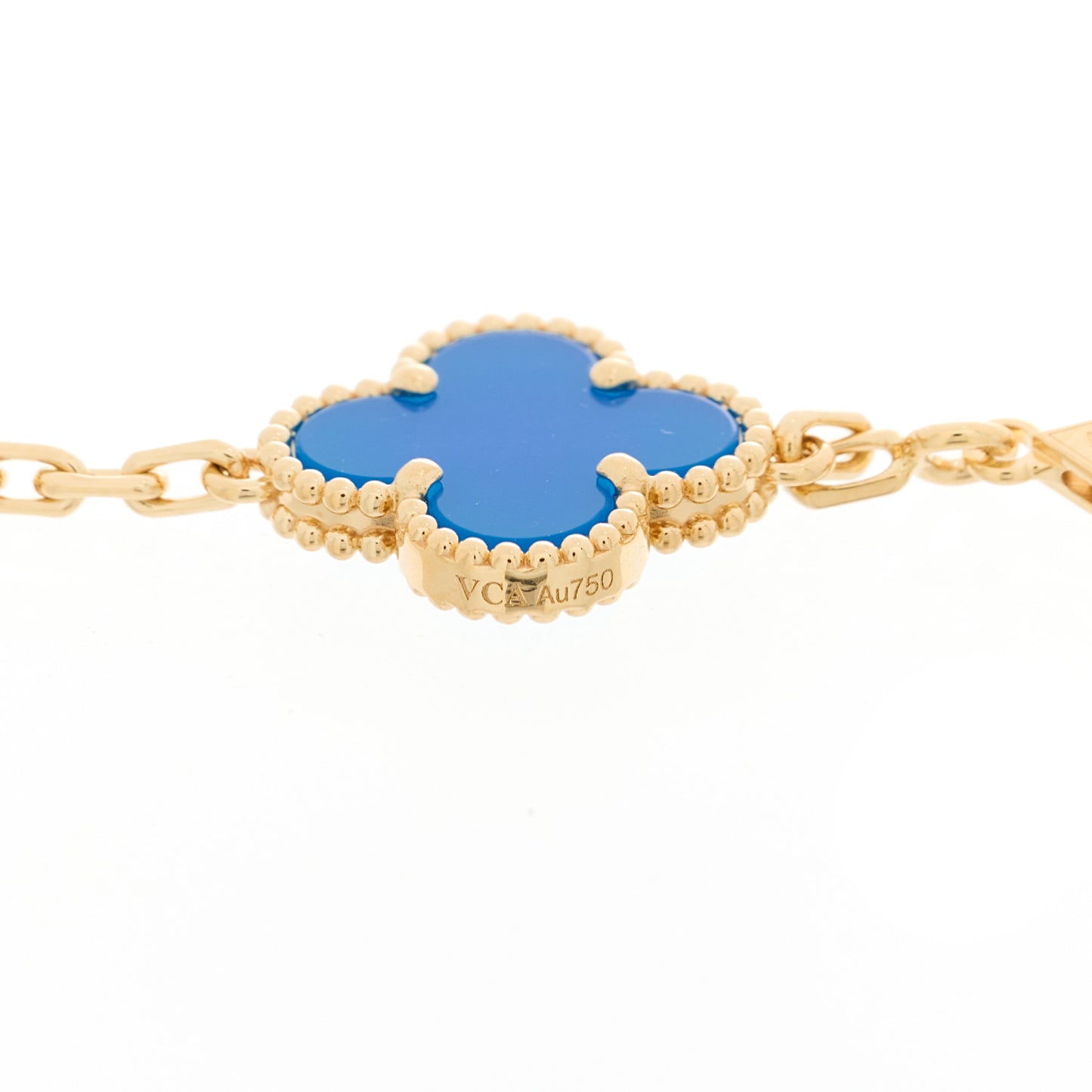 18K Yellow Gold Blue Agate 5 Motifs Vintage Alhambra Bracelet