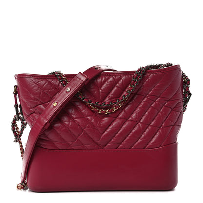 Chanel Aged Calfskin Chevron Quilted Medium Gabrielle Hobo Dark Pink 1 of 9
