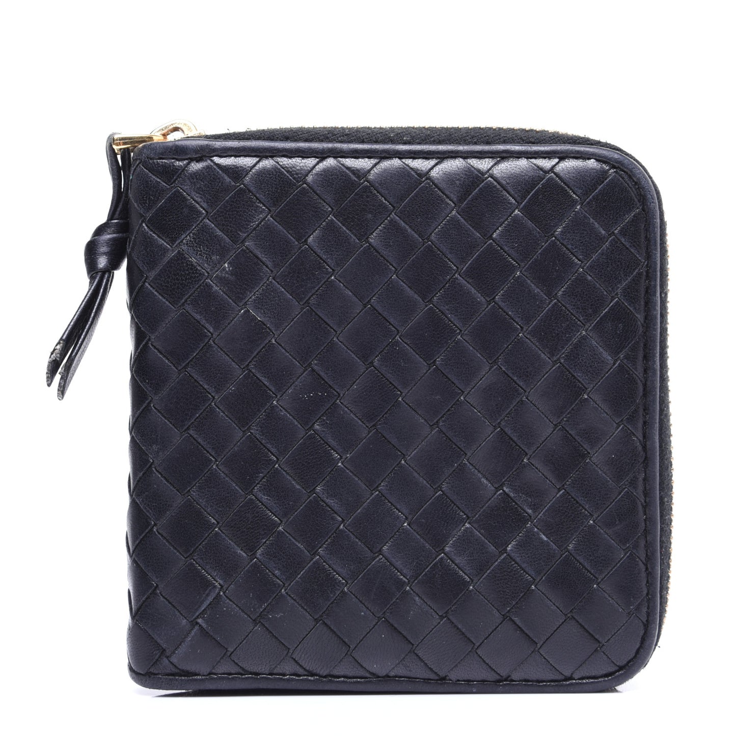 Nappa Intrecciato Zip Around Compact Wallet Black