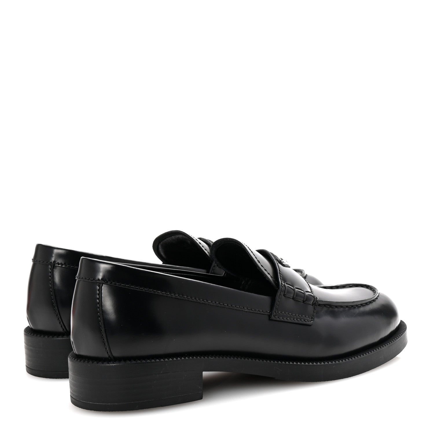 Prada Spazzolato Metal Triangle Logo Loafers 36 Black 5 of 10